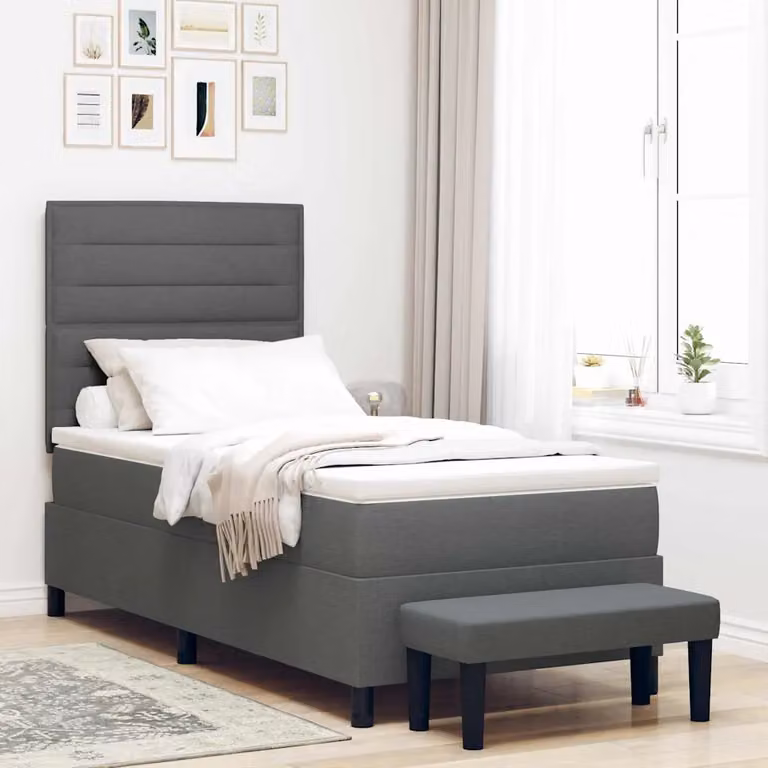 Letto ibrido con materasso e testiera vidaXL in tessuto grigio, L/P/H: 100 x 200 x 76 cm