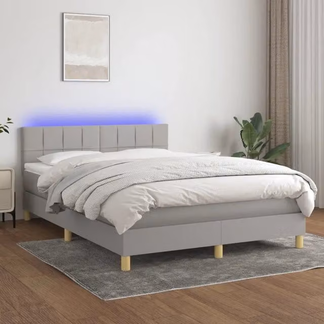 Letto Ibrido con Materasso e Illuminazione LED vidaXL in Tessuto Grigio e Bianco L/P: 140 x 190 cm – 1