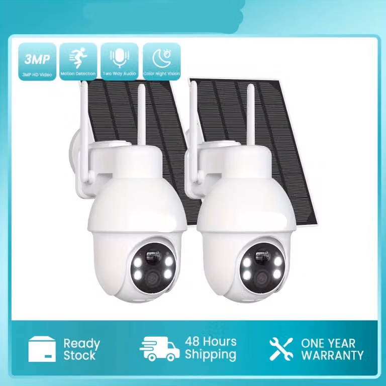 Telecamera di sicurezza - Telecamera solare - Telecamera con visione notturna - Telecamera a 360° - Risoluzione HD 3MP - Ricaricabile tramite energia solare e USB