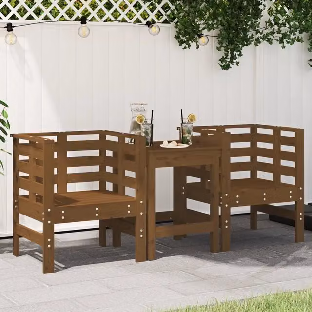 Set di 2 sedie da giardino vidaXL in legno di pino massello marrone con braccioli L/P/H: 61,5 x 53 x 71 cm