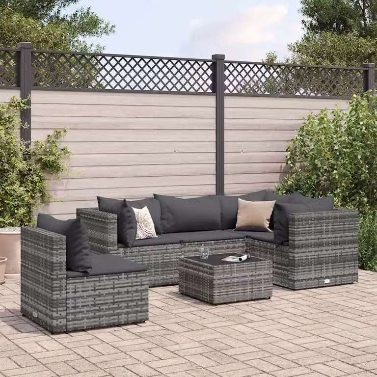 vidaXL Set Divani da Giardino 6 pz a Forma a L con Tavolino e Cuscini in Polyrattan Grigio Antracite