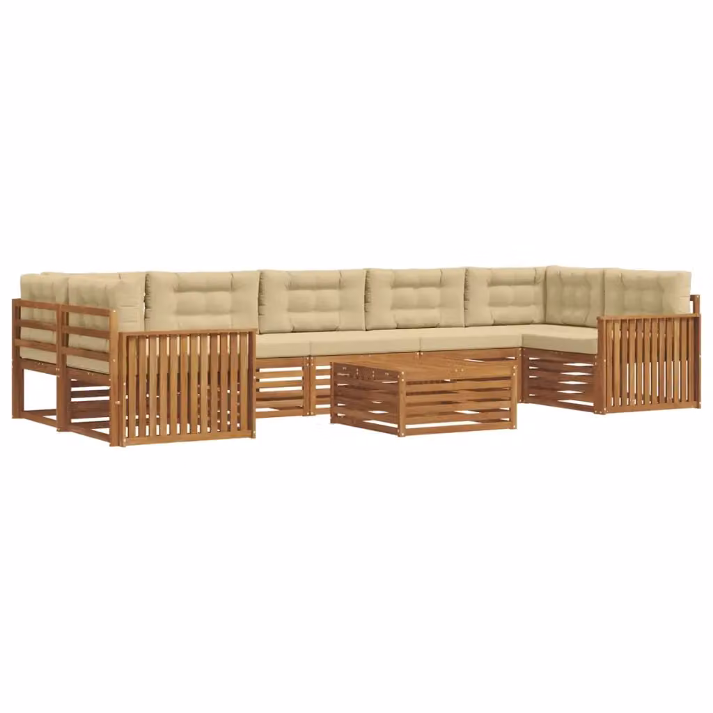 Set di divani da esterno vidaXL a forma di L con tavolo da caffè, 8 pezzi, in legno di acacia e tessuto beige – 2