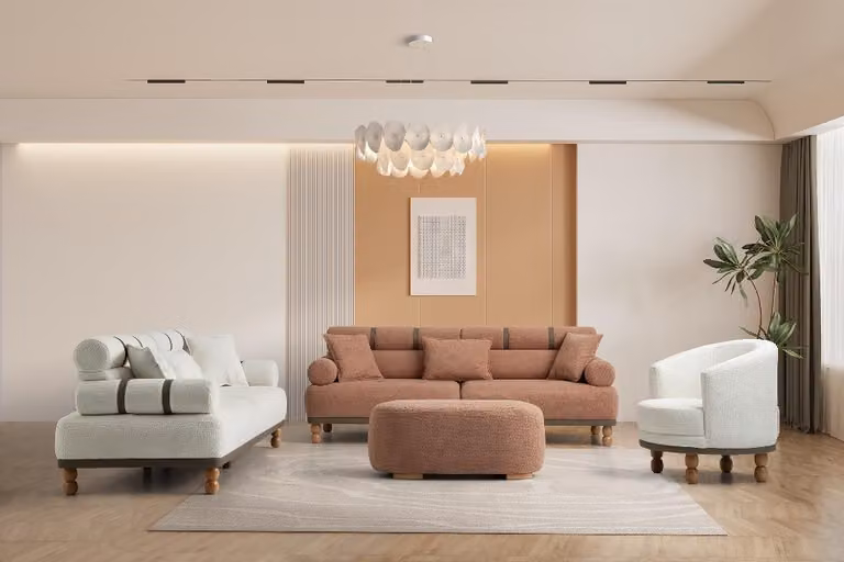 Weiß-Beige Sofagarnitur Designer Polstermöbel Edle 3-Sitzer Sofas