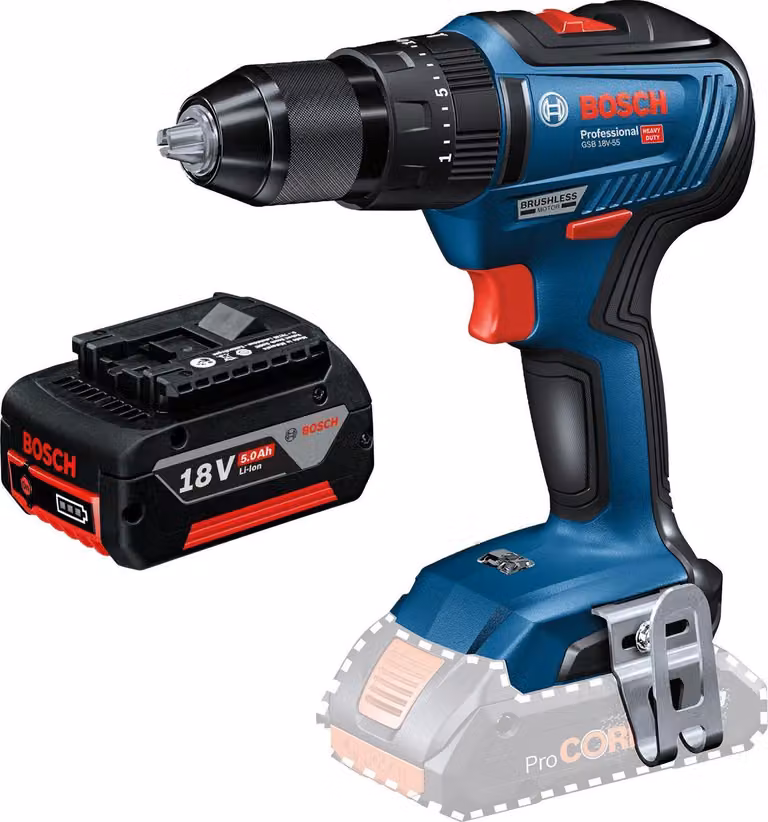Trapano a percussione a batteria Bosch GSB 18V-55 / 1 batteria da 5,0 Ah