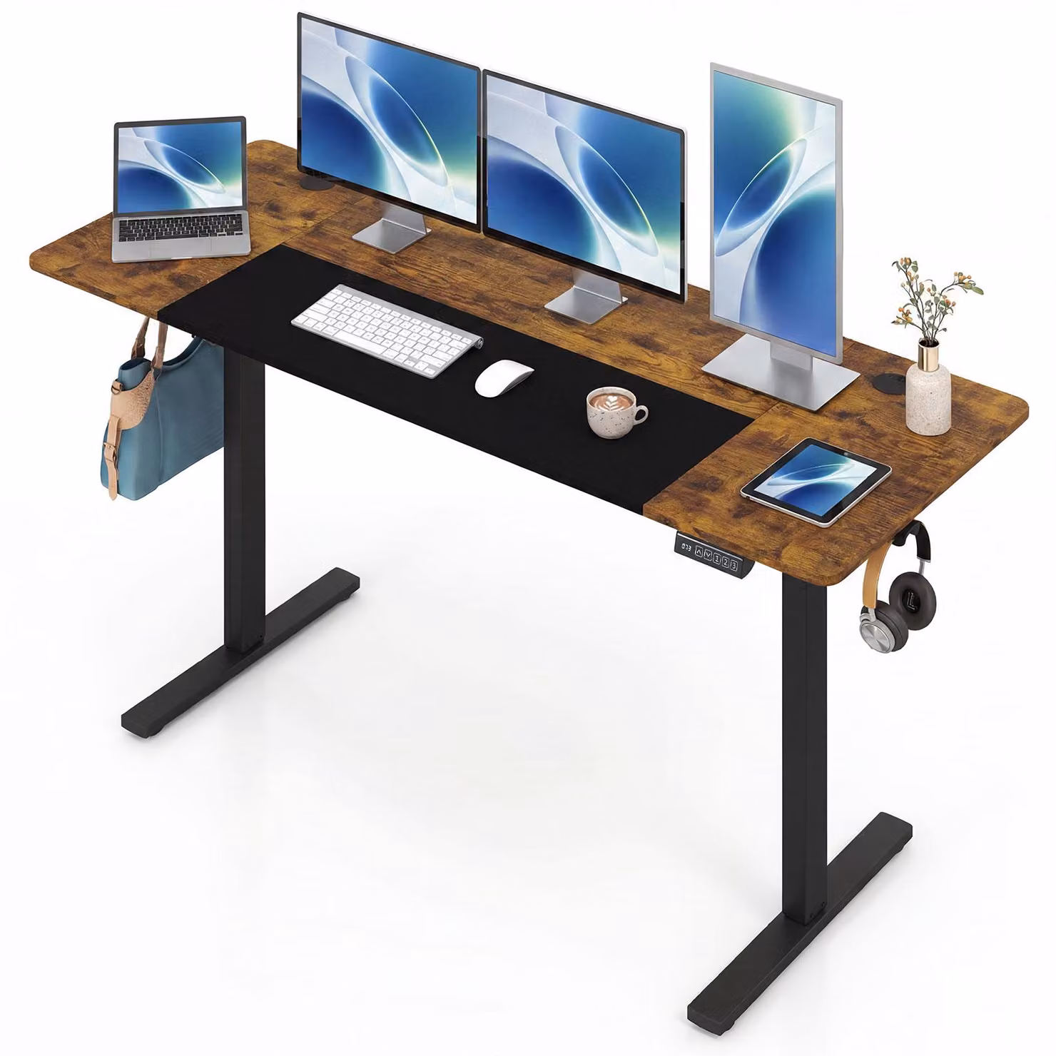 COSTWAY, Scrivania elettrica, 160 x 60 cm, Scrivania ergonomica per computer con display LED, 3 funzioni di memoria per l'ufficio domestico e il gaming, colore marrone