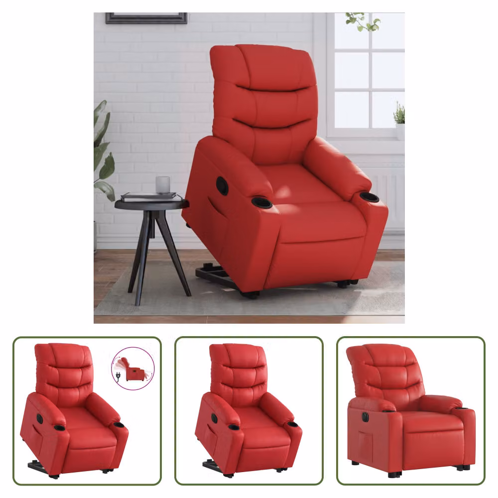 The Living Store Poltrona relax con ausilio per l'appoggio elettrico in Pelle finta rossa