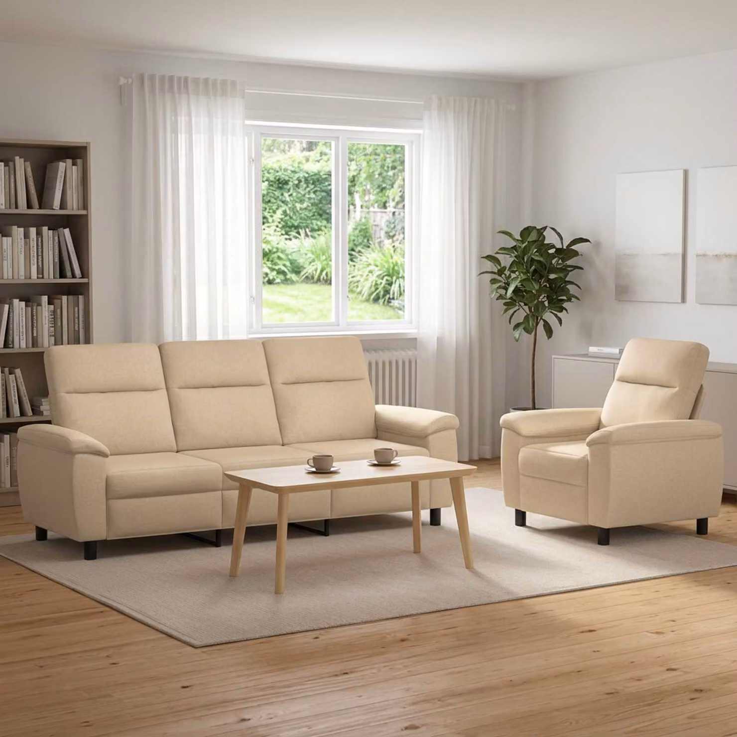 Set di 2 divani moderni vidaXL in tessuto beige con struttura in metallo per soggiorno