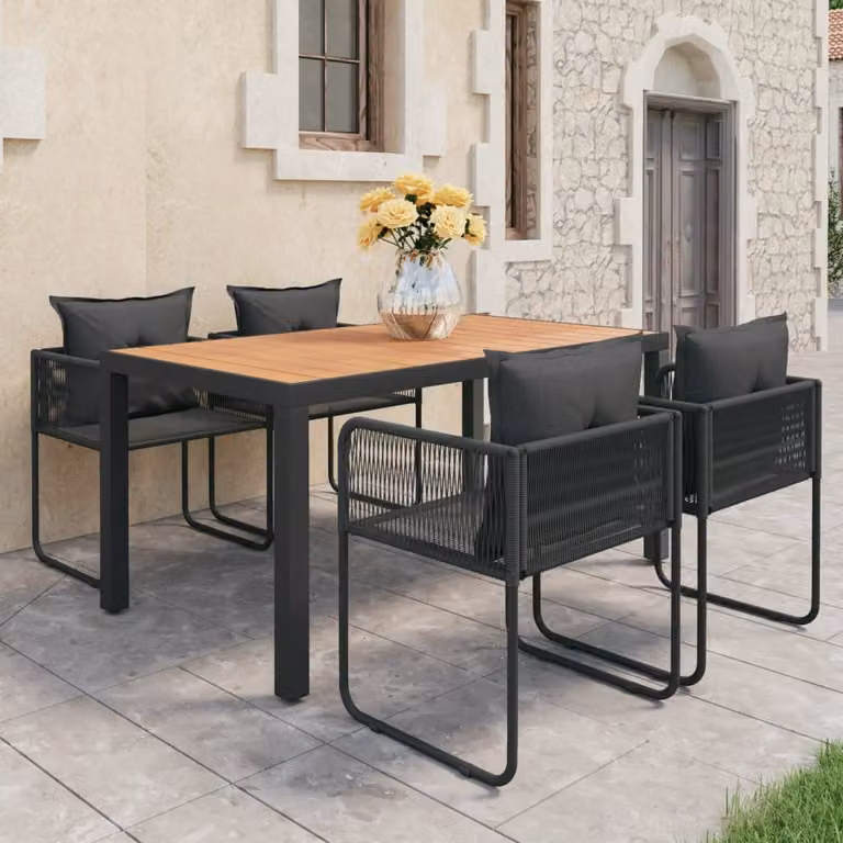 Maison Exclusive - Set da pranzo da giardino 5 pezzi in rattan PVC nero e marrone