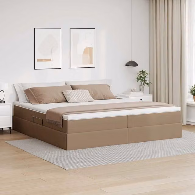 Letto con contenitore e materasso Cappuccino 200 x 200 cm 3370181