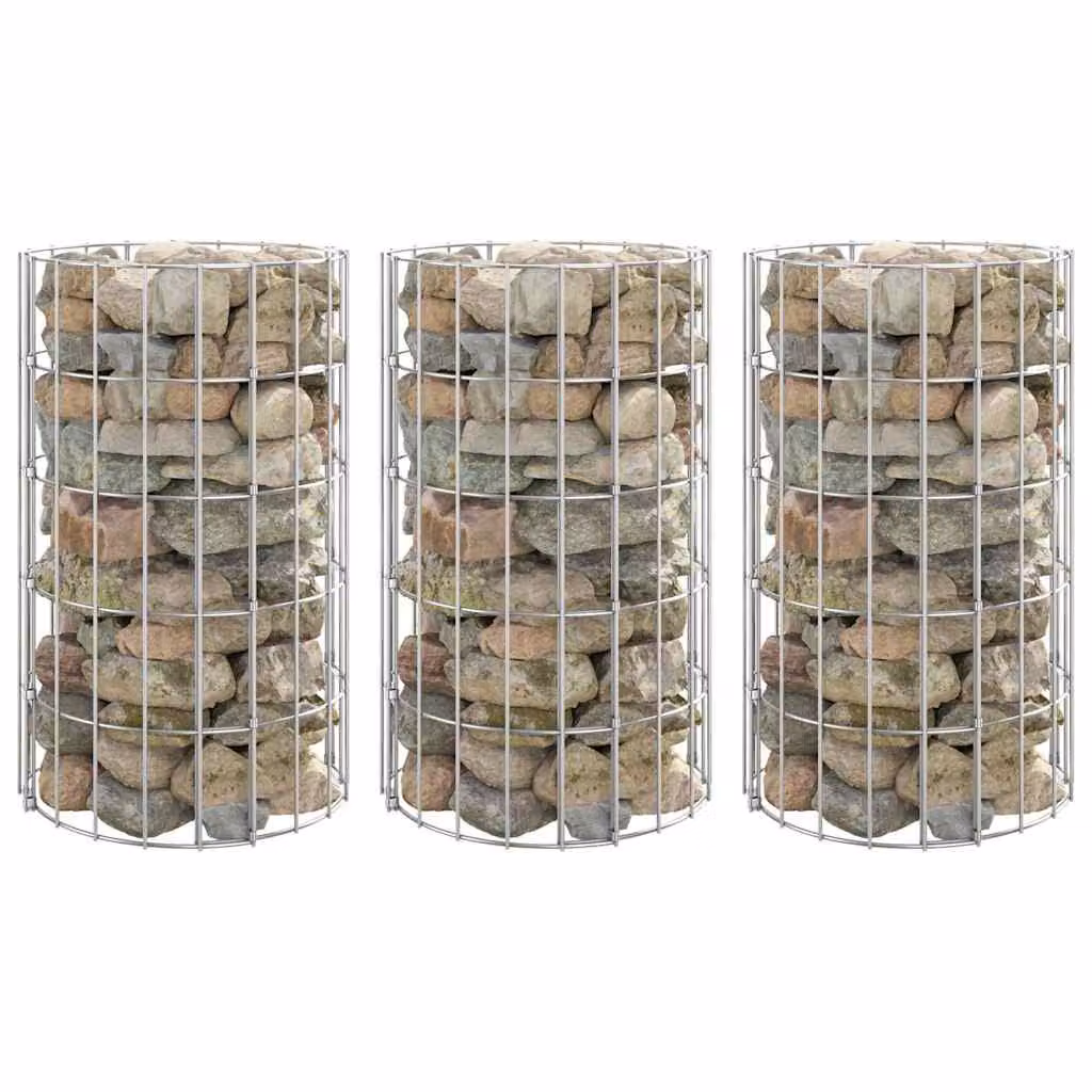 Set di 3 fioriere a gabbione circolari vidaXL in acciaio zincato grigio, Ø 30 cm x H 50 cm