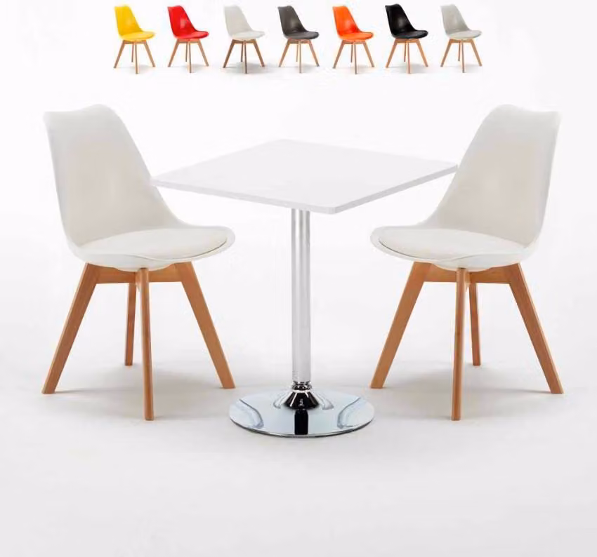 Tavolo quadrato bianco e 2 sedie Set di bastoni per interni in polipropilene colorato Nordica Cocktail - Bianco