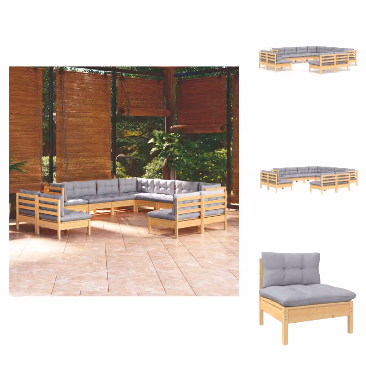 vidaXL set salotto da giardino 11 pezzi con cuscini grigi in pino massiccio - Set di mobili da giardino