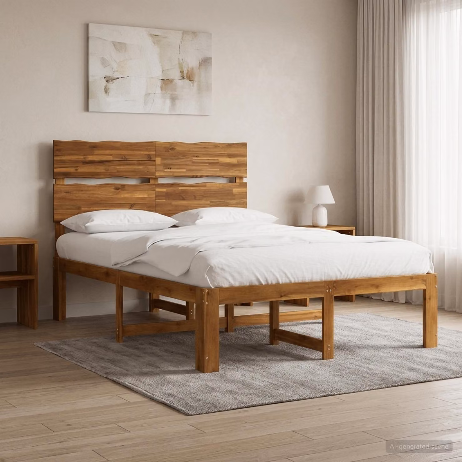 Letto matrimoniale con testiera vidaXL ROSTOCK in legno di acacia naturale, L/P/H: 200 x 120 x 140 cm