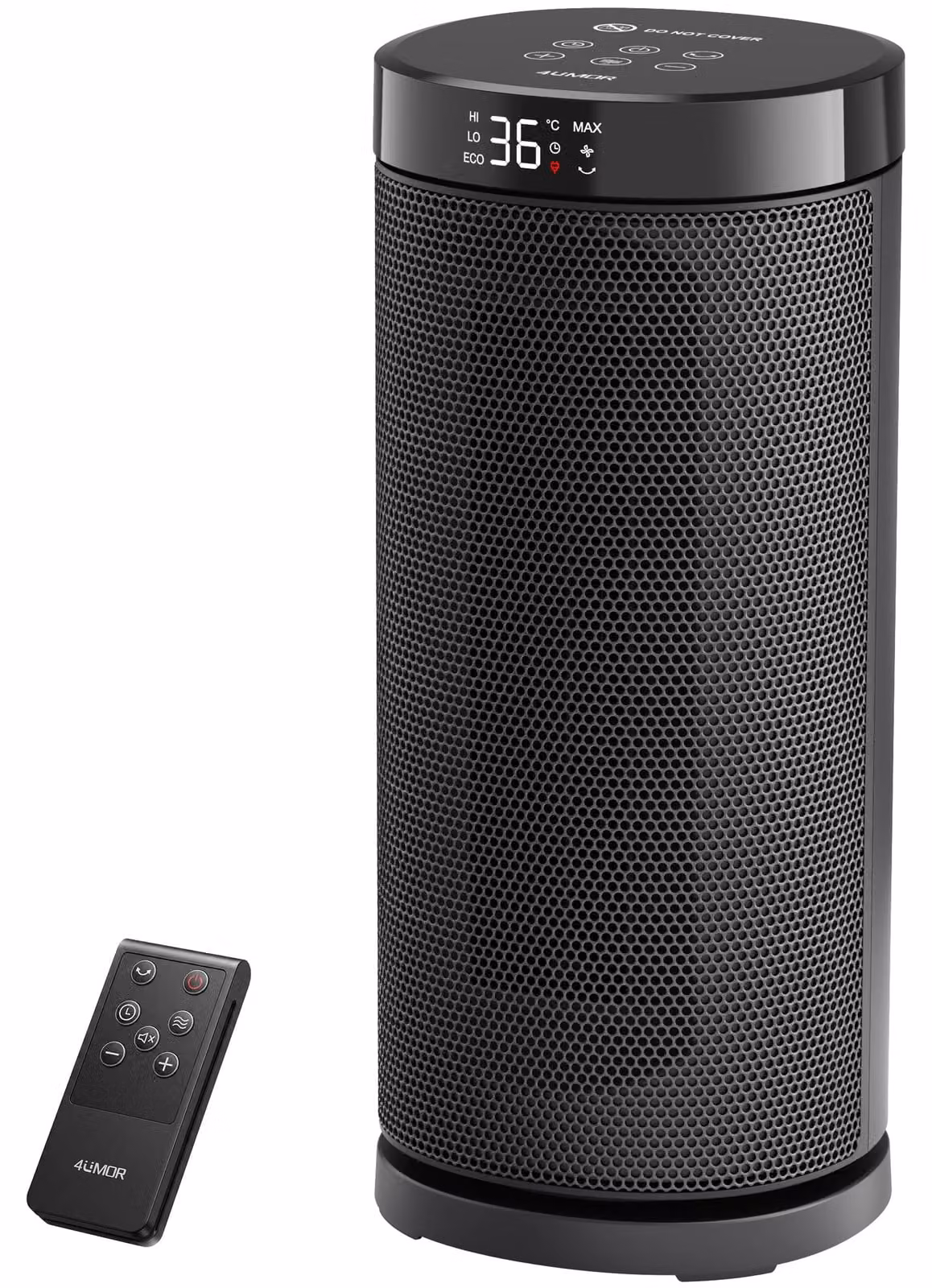 Stufa elettrica nera - Potenza: 2000 Watt - Dimensioni compatte: 15,6 x 15 x 36 cm - Riscaldatore elettrico - Con display LED e telecomando