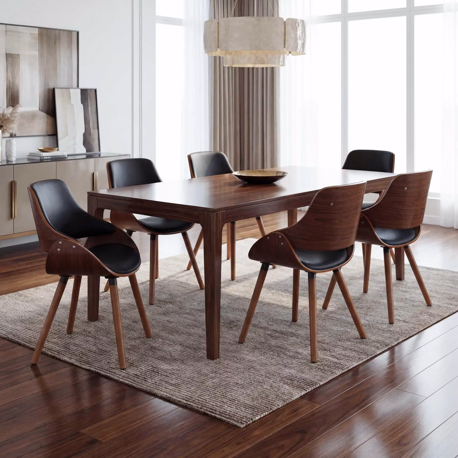Set da 6 sedie da sala da pranzo MCW-D23, sedie da cucina, design retrò ~ Pelle finta nera