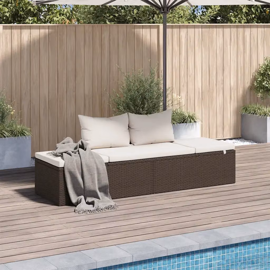 Lettino da giardino moderno in polyrattan marrone e bianco con cuscino impermeabile e poggiatesta regolabile CFW6301669 – 2