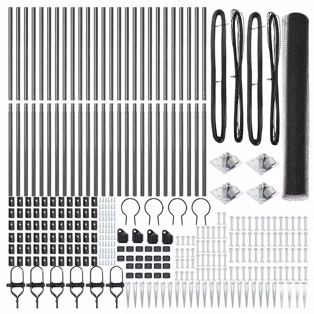 Recinzione esagonale con palo vidaXL in acciaio rivestito in PVC, Grigio, L: 50 m, H: 1,4 m – 2