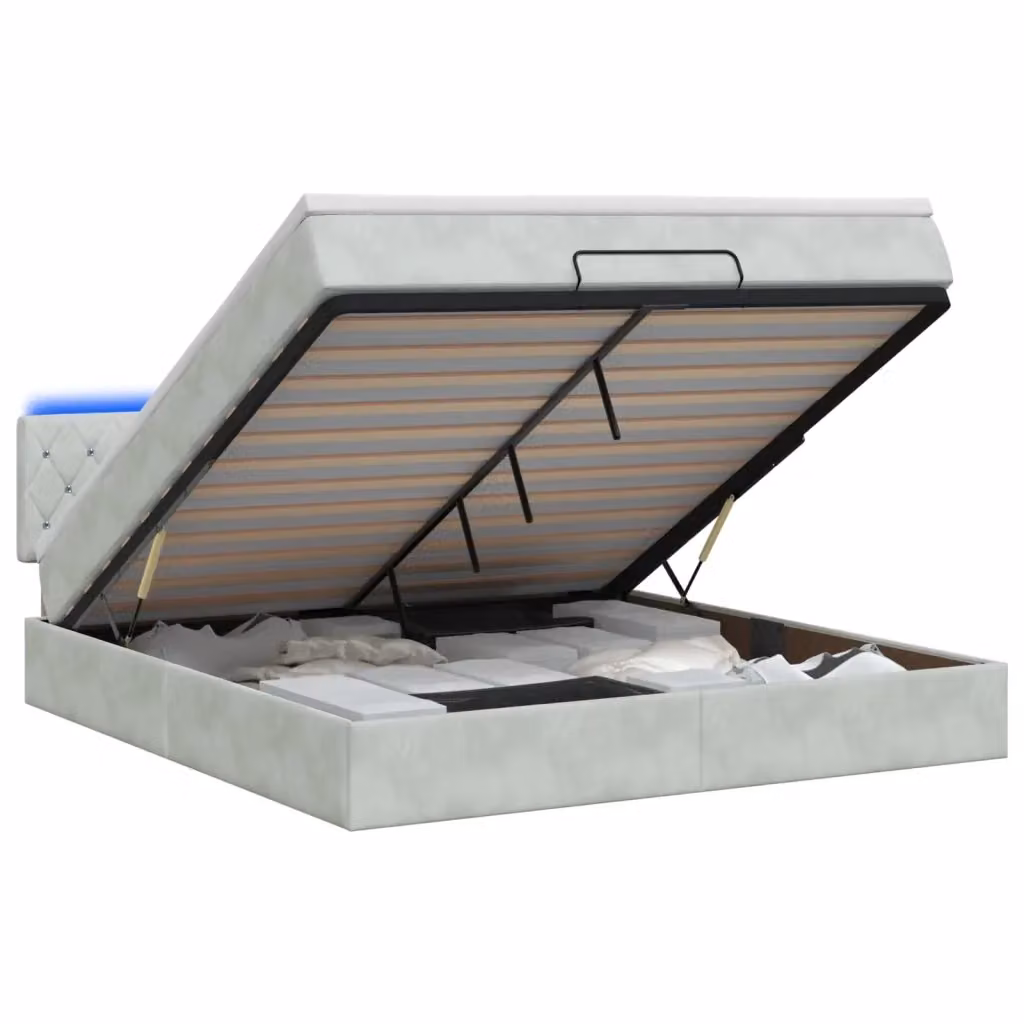 Letto Ottomano con Materasso vidaXL in Velluto Grigio e Bianco con Illuminazione LED e Porte USB L/P/H: 160 x 200 x 140 cm – 2