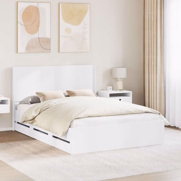 vidaXL Struttura letto moderna con contenitore laterale e testata in legno bianco L: 166.5 cm, P: 203.0 cm, H: 100.0 cm