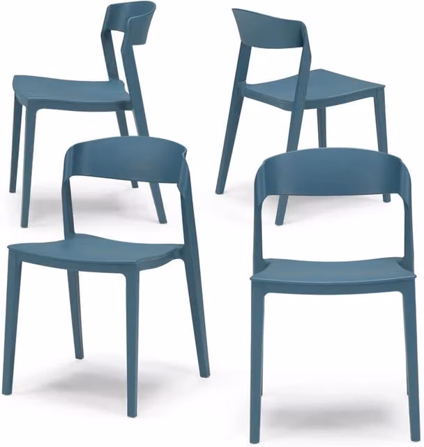 Set 4 Sedie in polipropilene PAOLA, impilabile, idrorepellente, resistenza raggi UV, design moderno, ideale per sala da pranzo, cucina, sala d’attesa, bar, ristoranti, giardino, colore Petrolio