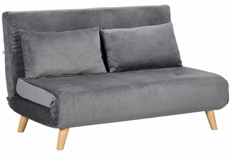Divano letto 3-in-1 - 130 x 190 cm - Rivestito in tessuto effetto velluto - Schienale regolabile - Cuscino lombare - Struttura in metallo - Grigio