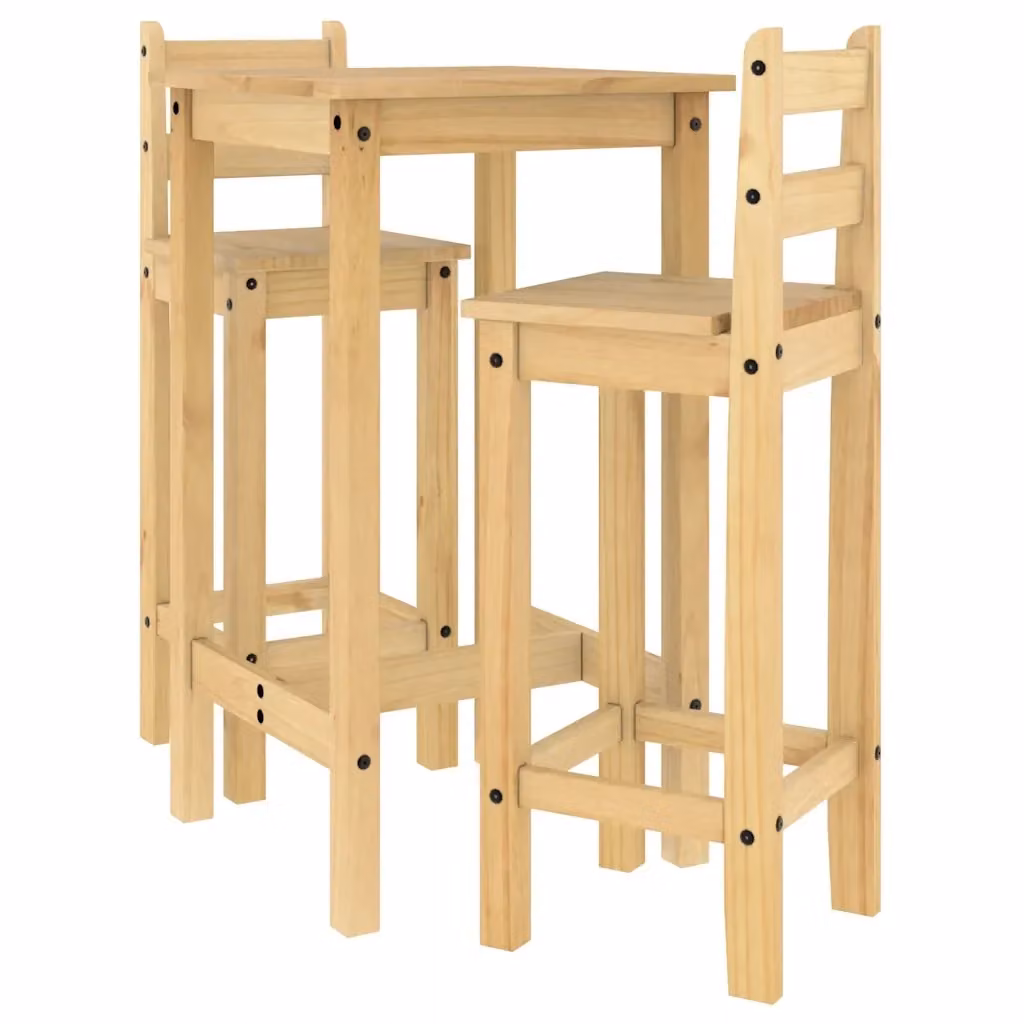 Set da pranzo vidaXL in legno di pino cerato, tavolo quadrato e 3 sedie, marrone e beige – 2