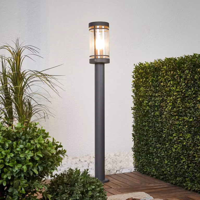 Lindby Lampione Djori, 80 cm, antracite, acciaio inox, E27 Djori, Alluminio / Grigio / Zincato, Acciaio Inox, Moderno