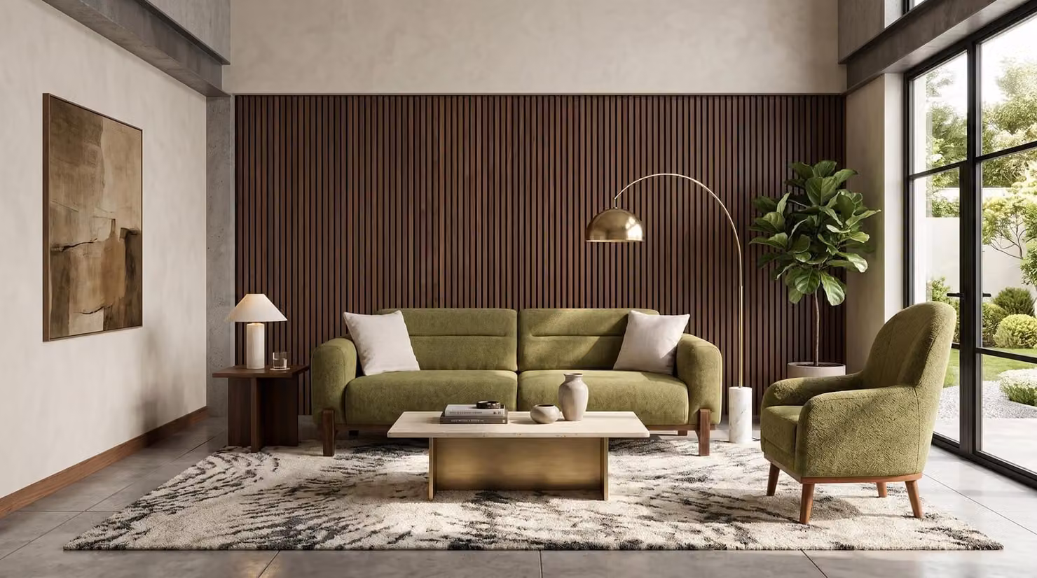 Set di divani per soggiorno, colore verde, composto da un divano a 3 posti, rivestito in tessuto, ideale per arredare con stile