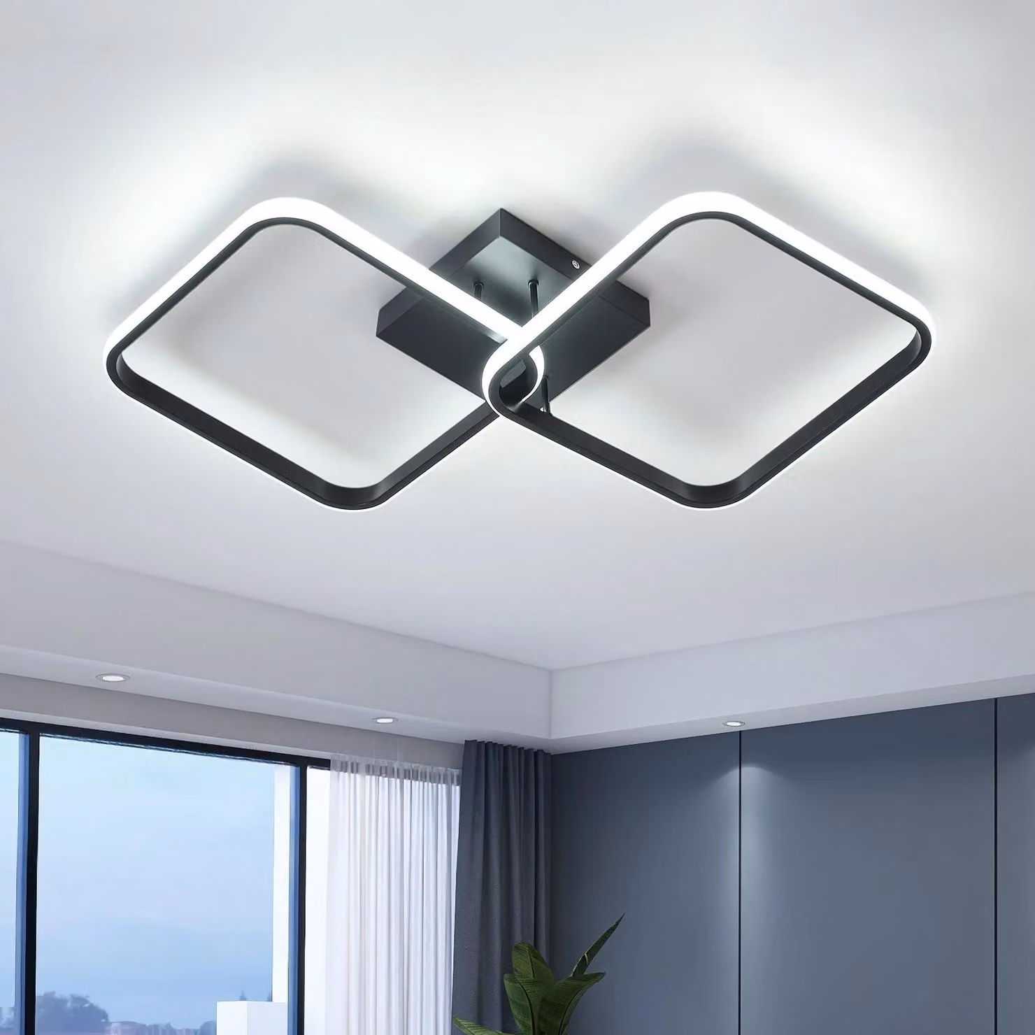 Lampada da soffitto a LED - Plafoniera quadrata - 54 cm - 42 W - 6500 K (bianco freddo) - Nero - Alluminio - Non dimmerabile