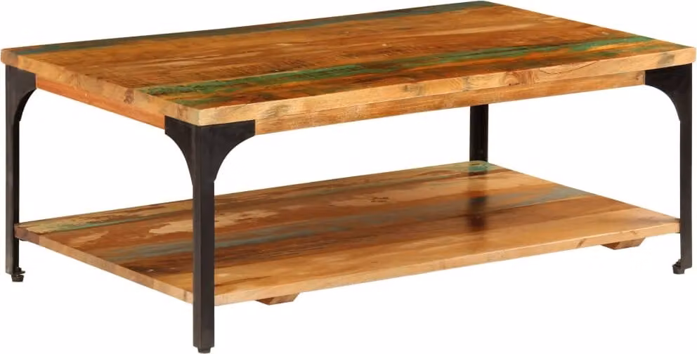 The Living Store Tavolino con ripiano 100x60x35 cm in legno massiccio antico