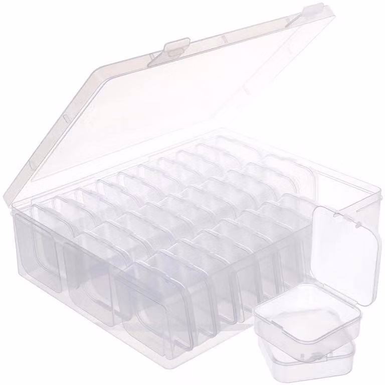 Scatola organizer per perline, 31 scomparti, con coperchio a ribalta, trasparente