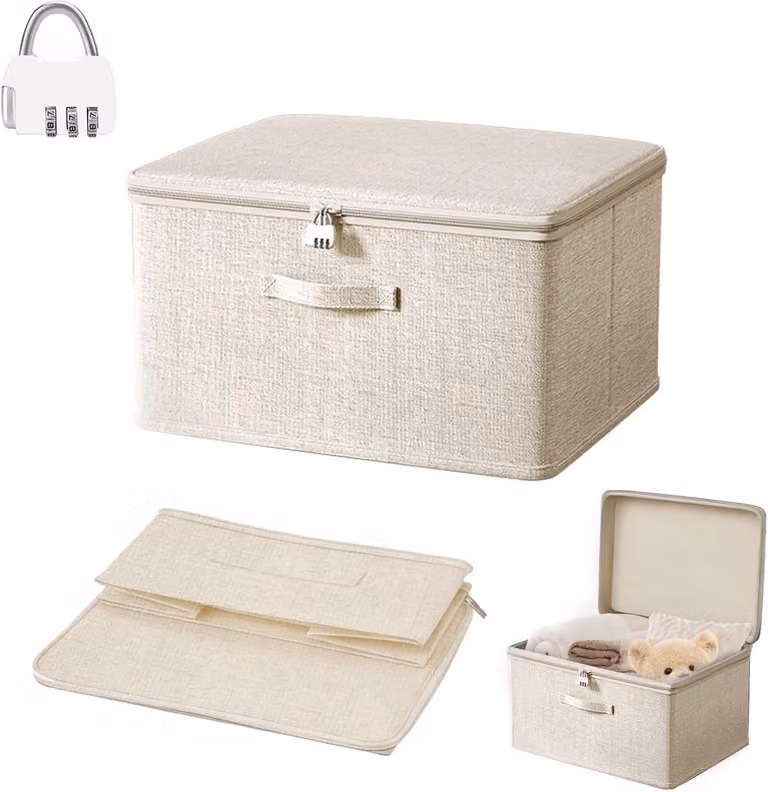 Contenitore di stoccaggio 30 x 20 x 14 cm, contenitore con serratura, contenitore pieghevole, con maniglia, contenitore di stoccaggio con serratura, organizer per fazzoletti