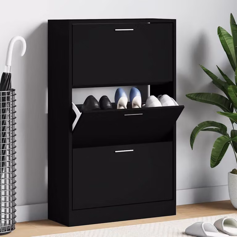 Scarpiera moderna vidaXL nera in legno con scomparti basculanti L: 63 cm, P: 24 cm, H: 103 cm