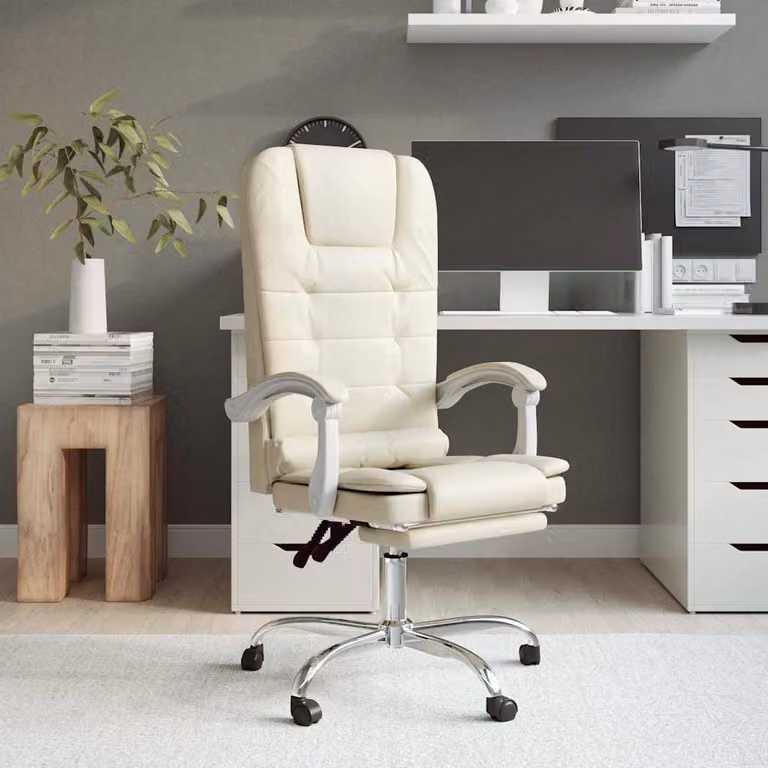 vidaXL Poltrona da Ufficio Executive Beige in Similpelle con Poggiatesta e Ruote