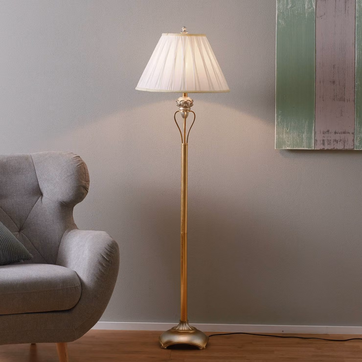 ORION Lampada da terra ALVARO, Ottone / Oro, Soggiorno / Sala da pranzo, Plastica, Antico, Lampada da terra