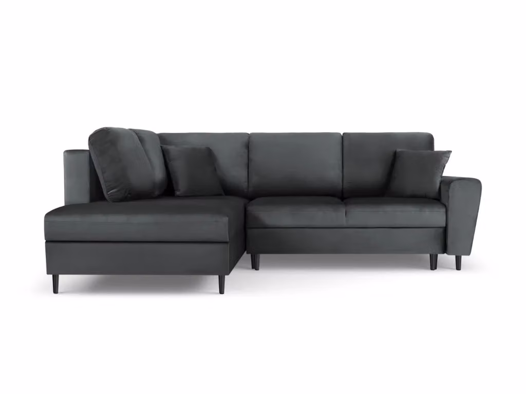 Divano angolare sinistro convertibile con contenitore Kyoto di Cosmopolitan Design in velluto grigio scuro, 5 posti, L 243 cm x P 124,6 cm x H 88 cm – 2