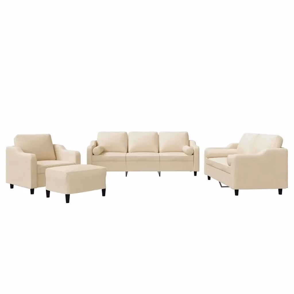 Set di Divani vidaXL 4 Pezzi in Tessuto Beige con Cuscini e Ottoman per Soggiorno Moderno – 2