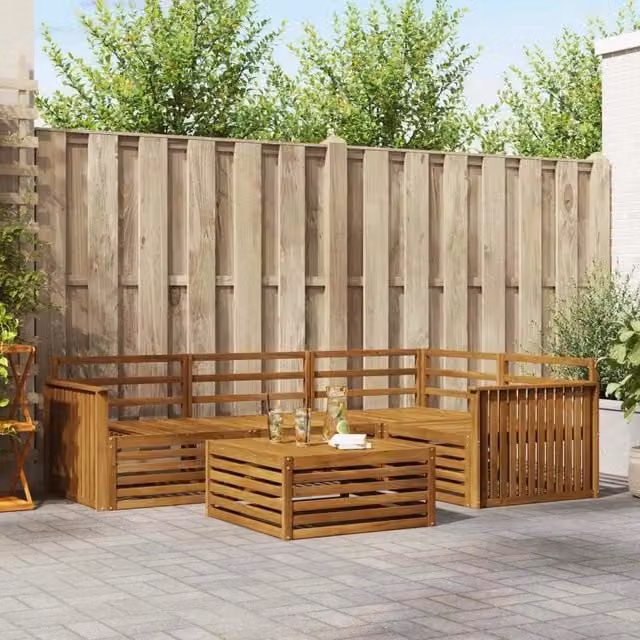 Set di divani da esterno 5 pz Naturale Legno di Acacia Massello 3373414