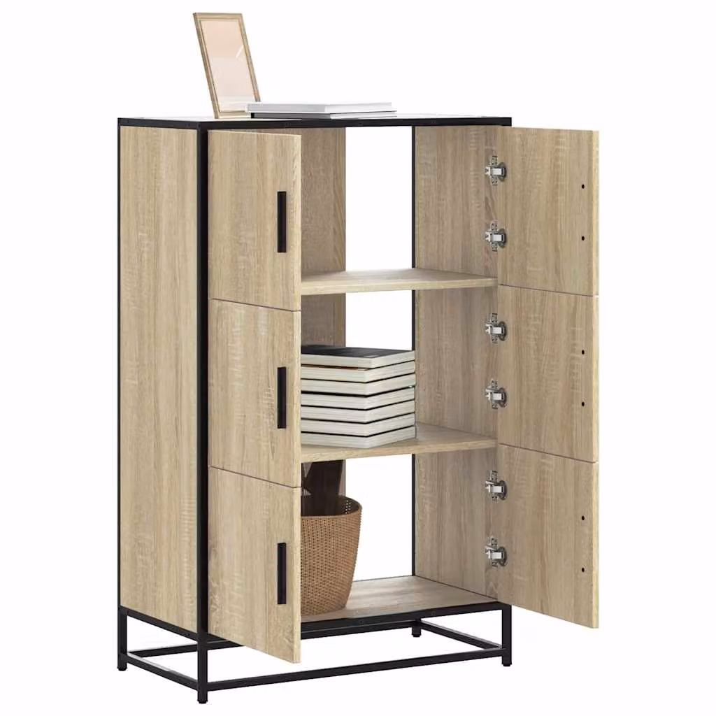 Credenza stile industriale vidaXL in legno e metallo color rovere, L 68 cm, P 35 cm, H 106,5 cm