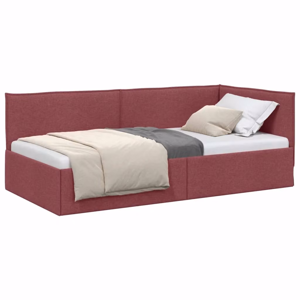 Cornice del letto ad angolo vidaXL in tessuto rosso con chaise longue asimmetrica, L: 100 cm, P: 200 cm, H: 74 cm – 2