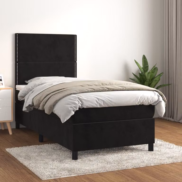 vidaXL Letto Ibrido con Giroletto a Molle e Materasso in Velluto Nero, L/P/H: 90 x 190 cm