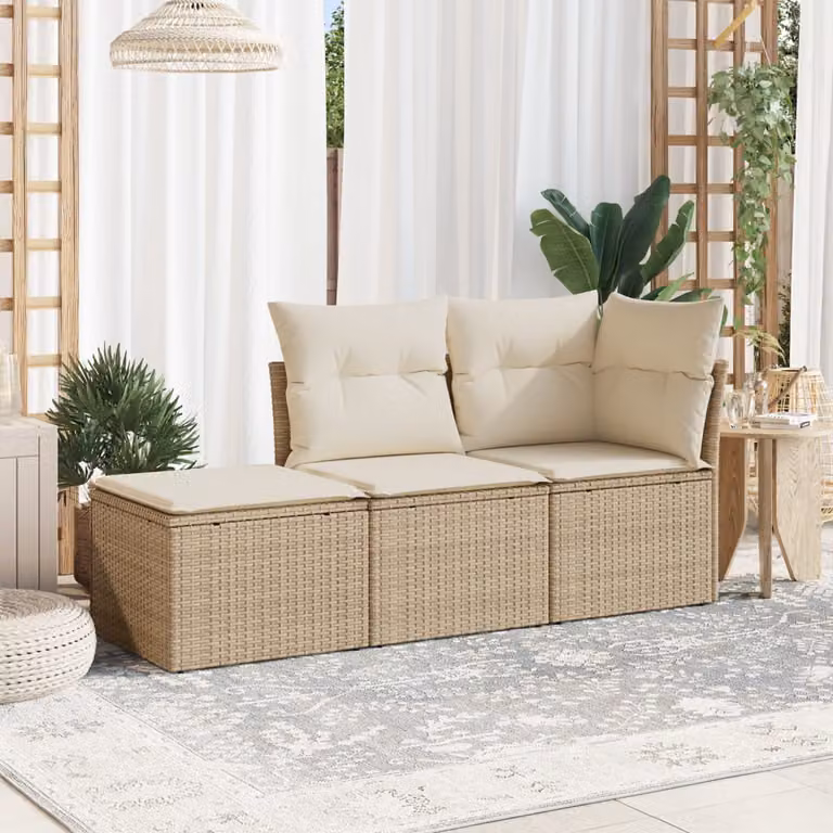 vidaXL Set Divano da Giardino a L in Polyrattan con Cuscini Beige e Bianco