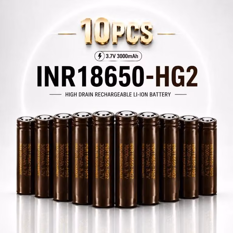 Batterie agli ioni di litio 18650 - Modello HG2 - Confezione da 10 - 3000 mAh - 3,7 V - Ricaricabili - Elevata capacità di scarica