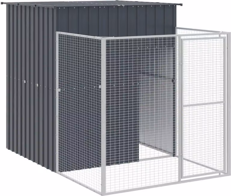 Casetta Cani con Corsa Antracite 165x251x181 cm Acciaio Zincato