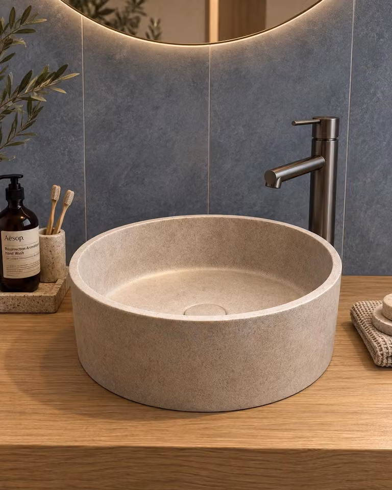 Lavabo 36 cm effetto pietra ciotola da appoggio grigio Capri