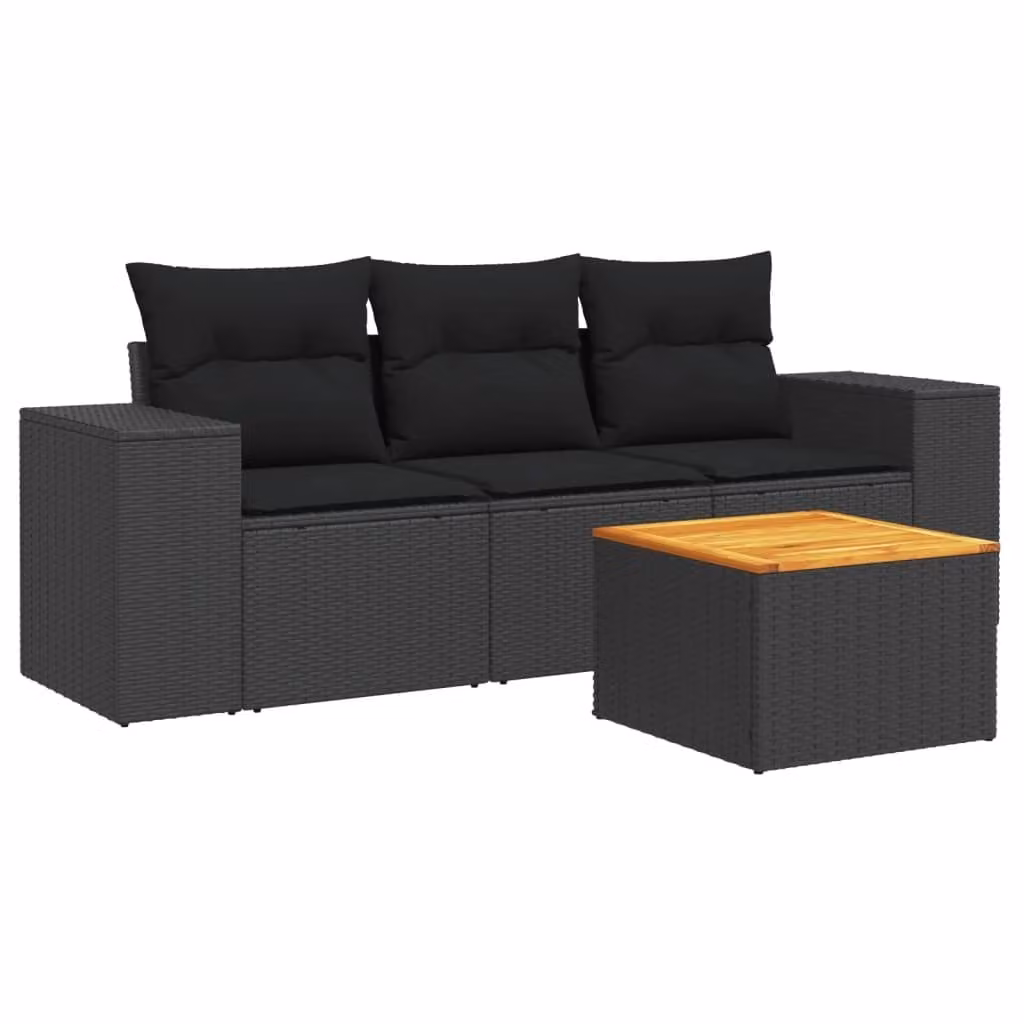 Set Divani da Giardino 4 pz con Cuscini Nero in Polyrattan