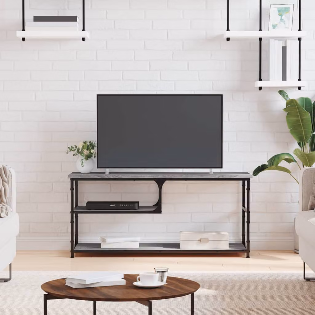 Mobile TV vidaXL in stile industriale, Grigio Sonoma, Legno Multistrato e Acciaio, L 103 x P 38 x H 46,5 cm