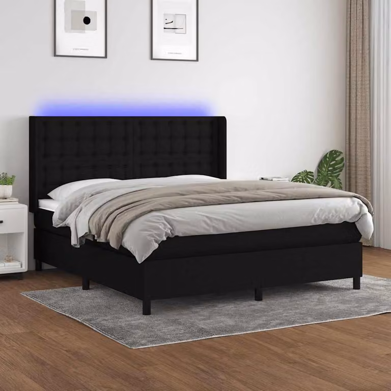 Letto Ibrido vidaXL con Materasso e Illuminazione LED, Nero, L/P/H: 180 x 200 x 128 cm