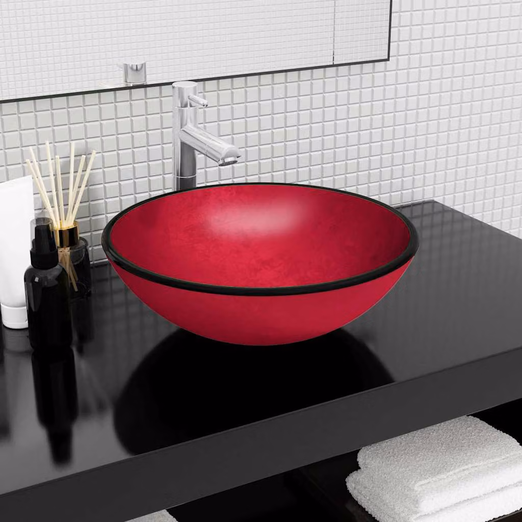 Lavandino da appoggio rotondo in vetro temperato vidaXL colore rosso L: 42 cm
