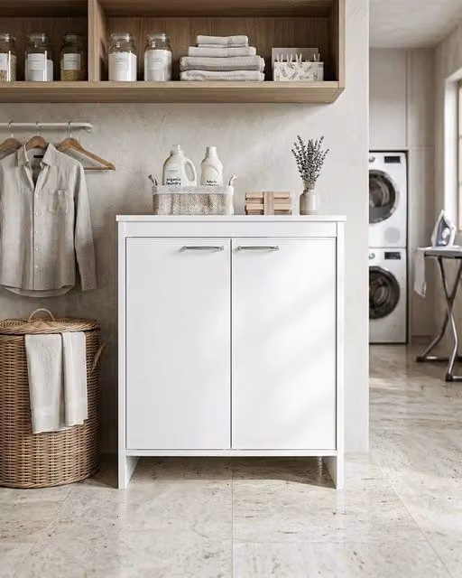 Mobile Lavanderia NEXA BASE 60 in PVC Bianco con Ripiano Interno L 60 x P 50 x H 85 cm